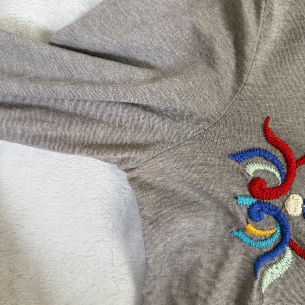JW Los Angeles Tunic Top Women Medium Gray Embroidered V-Neck 3/4 Sleeve Boho - Picture 5 of 15